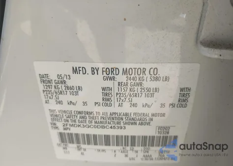 2013 Ford Edge Se z USA, uszkodzony, nr VIN 2FMDK3GC0DBC45393